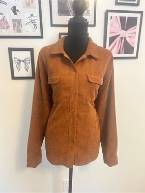 Corduroy Button-Up Shirt Jacket - Rust Brown
